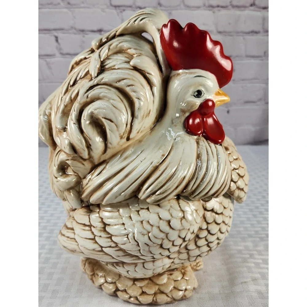 Georgous 1966 Lg Hand Painted Atlantic Mold Ceramic Rooster Chicken Cookie Jar